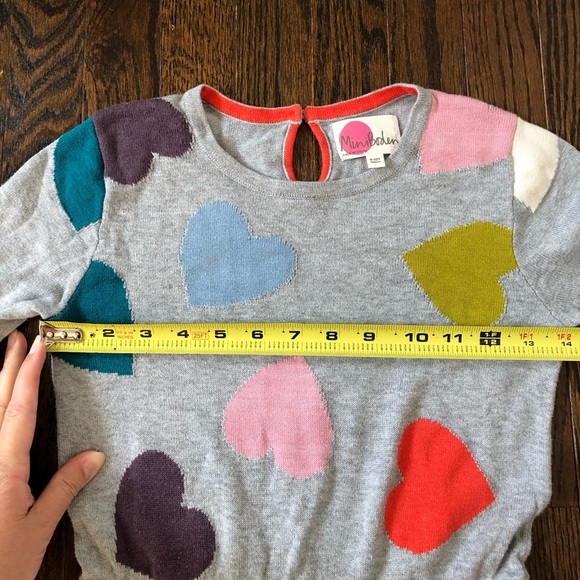 Mini Boden Girls 9-10Y Gray w/Multi-Color Hearts Long-Sleeve Knit Sweater Dress - Picture 6 of 10